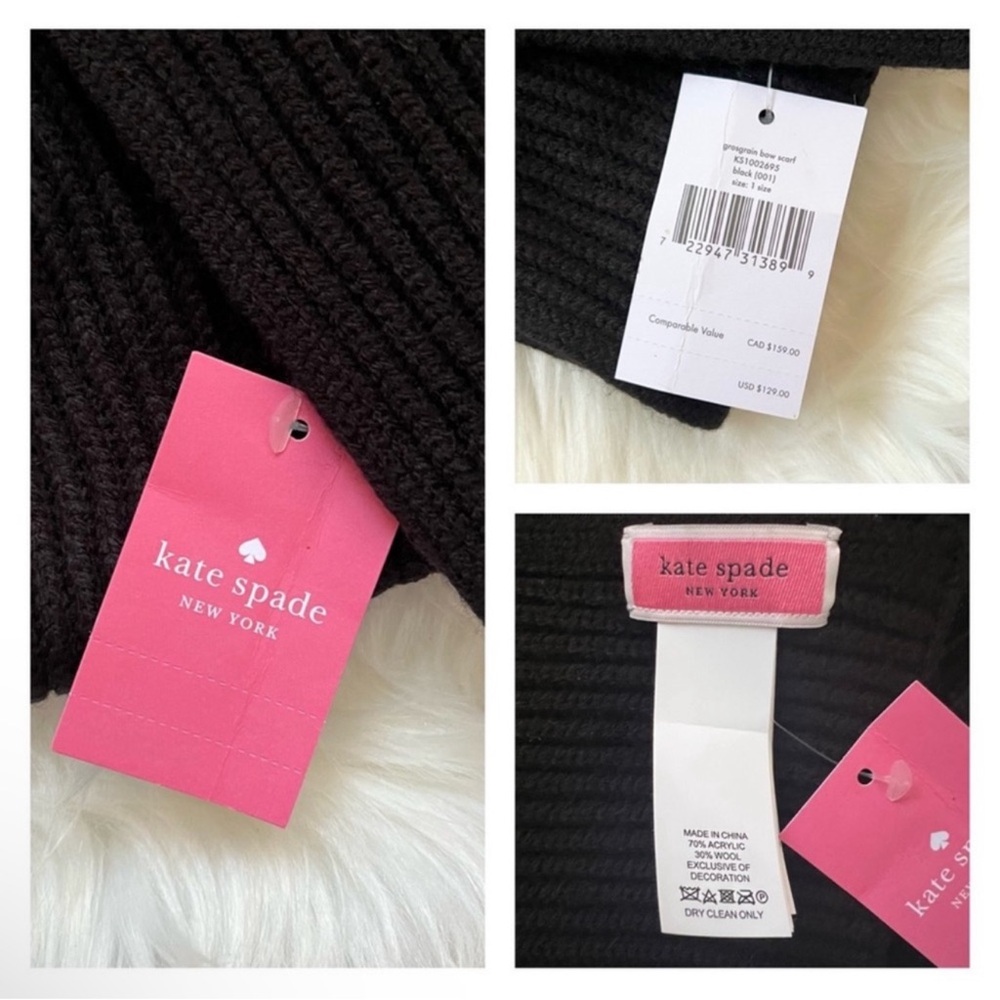 New! Rare KATE SPADE Long Grosgrain Bow Knit Scarf and Bow Beanie Hat Set - Picture 7 of 7